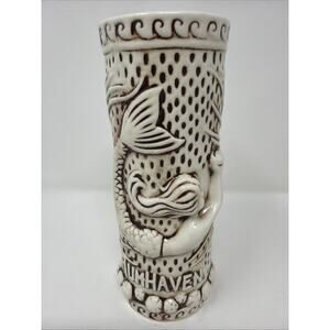 TikiRob Rumhaven Tiki Mug Mermaid Siren Glazed Ceramic Barware 7" Tall Vase